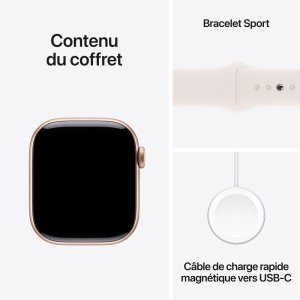 Apple Watch Series 10 GPS 42 mm / Aluminium / Rose Gold / Avec Bracelet Sport Rose Tendre S/M