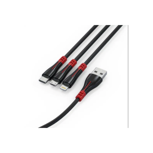 Câble KINGLEEN  3en1 USB vers Micro USB / Type C / Lightning / Noir