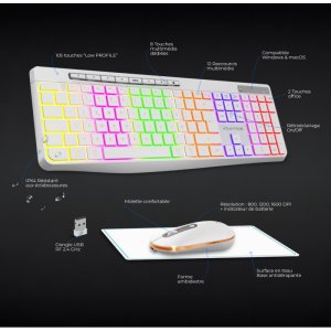 PACK CLAVIER SOG R-TYPE CLA+SOURIS SANS FIL RGB RECHARGEABLE / BLANC