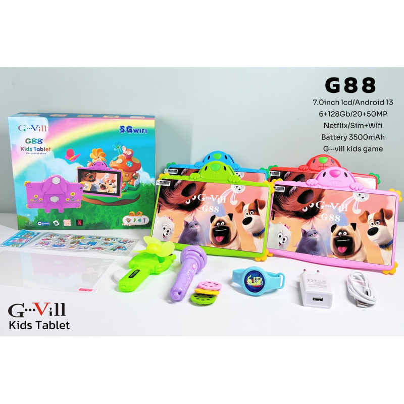TABLETTE KIDS G-VILL G88 7&Prime; / 5G / WIFI / 6 Go / 128 Go Avec Étui + Film + Free Gifts / Orange